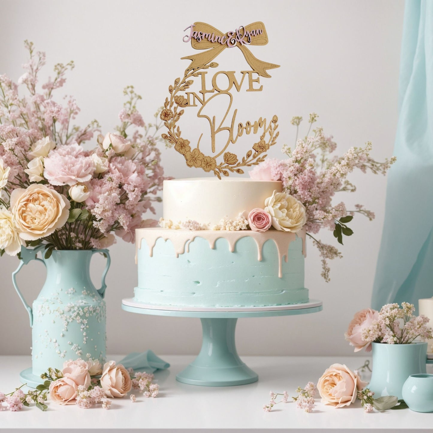 Love Is In Bloom Bridal Shower, Custom Cake Topper, Personalized, Topper Bridal Shower Decor, Bridal Brunch ,Wedding Shower