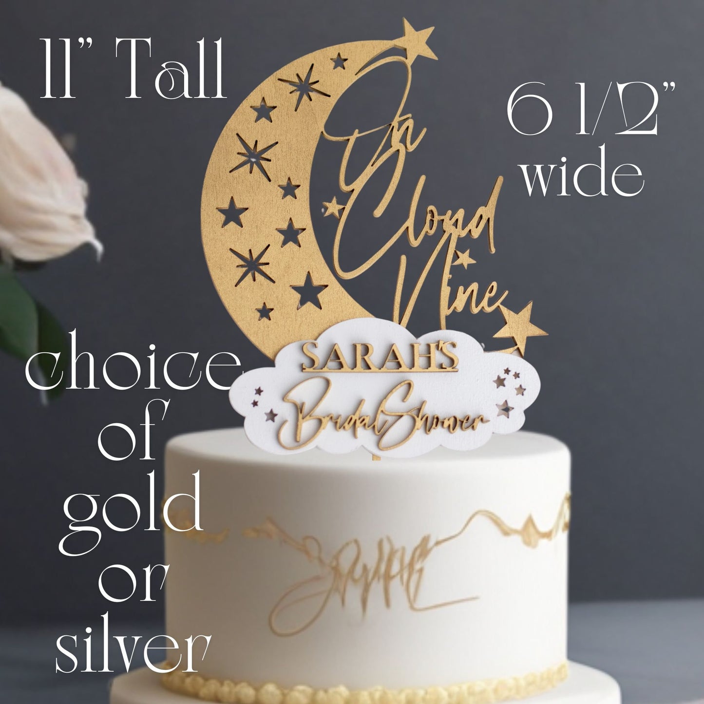 On Cloud Nine, Bridal Shower Cake Topper, Celestial Wedding, Name Cake Topper, Custom Cake Topper, Personalized Cake Topper, Wedding Shower