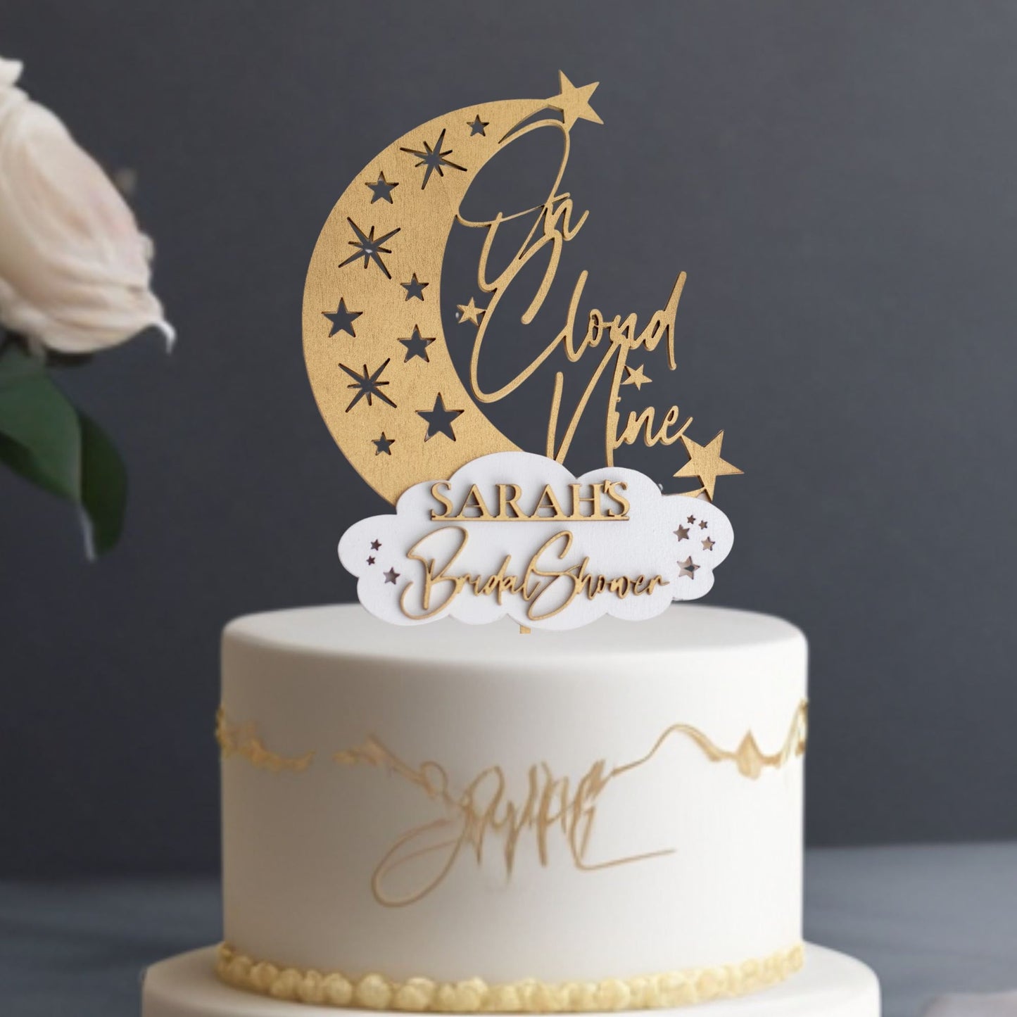 On Cloud Nine, Bridal Shower Cake Topper, Celestial Wedding, Name Cake Topper, Custom Cake Topper, Personalized Cake Topper, Wedding Shower