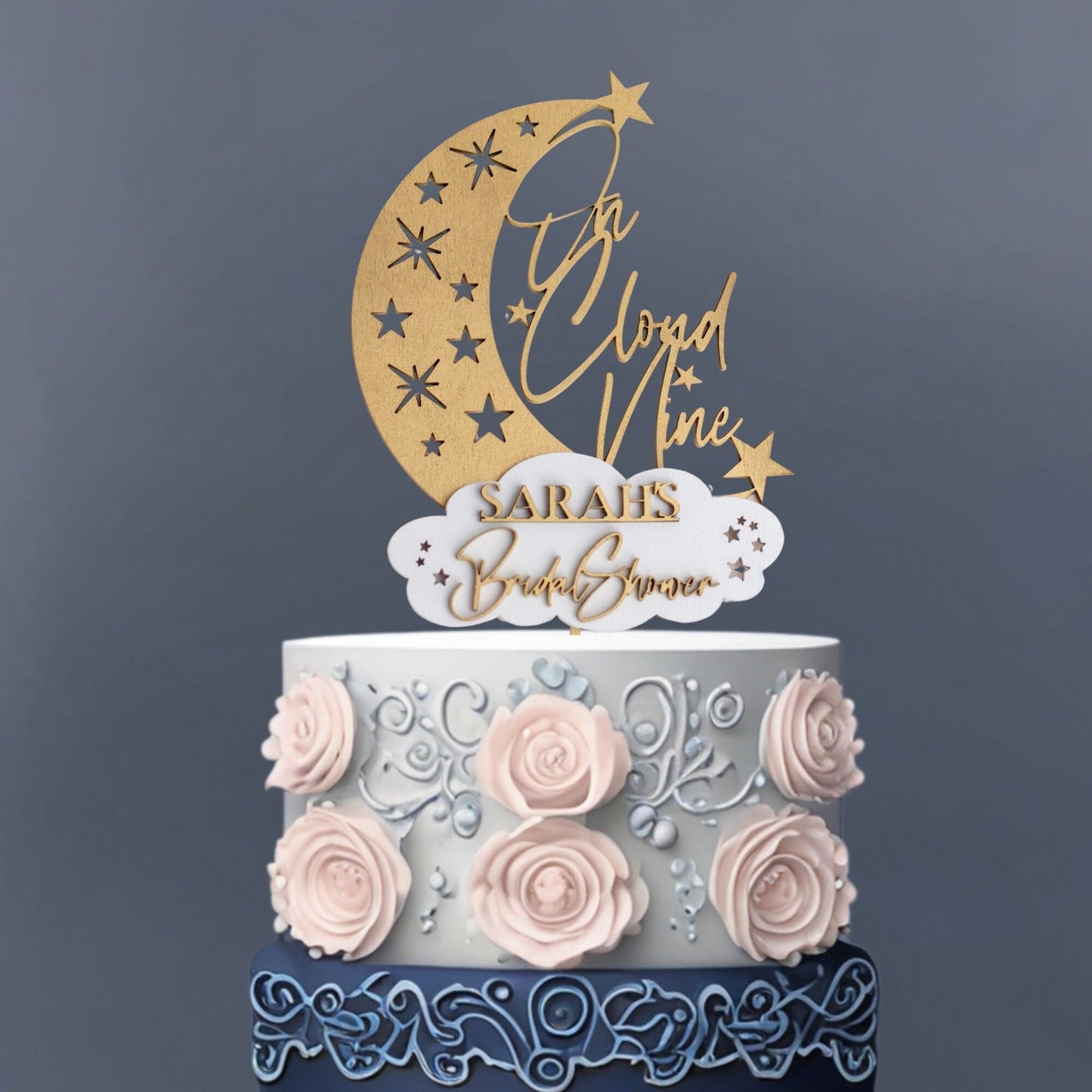 On Cloud Nine, Bridal Shower Cake Topper, Celestial Wedding, Name Cake Topper, Custom Cake Topper, Personalized Cake Topper, Wedding Shower