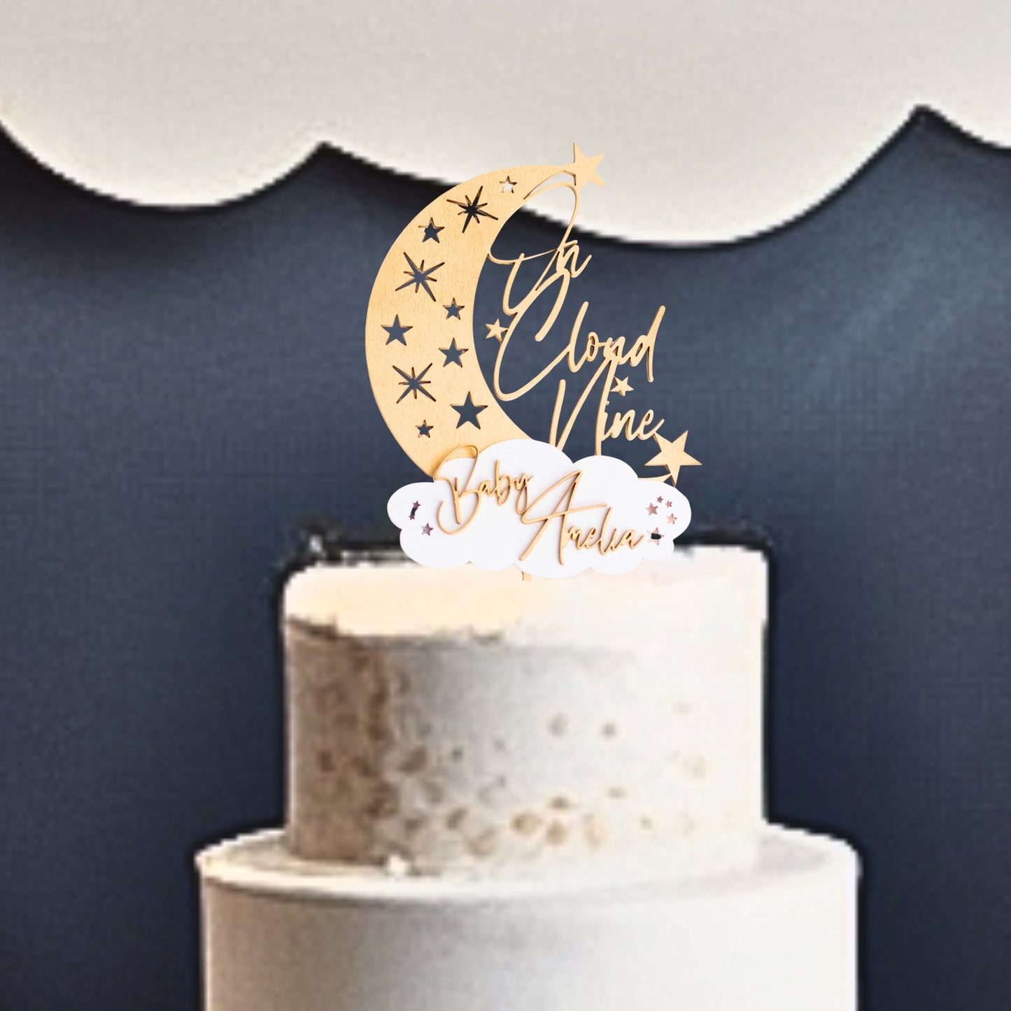 Baby Shower Cake Topper, On Cloud Nine, Twinkle Twinkle Little Star Baby Shower, Custom Cake Topper, Personalized Cake Topper