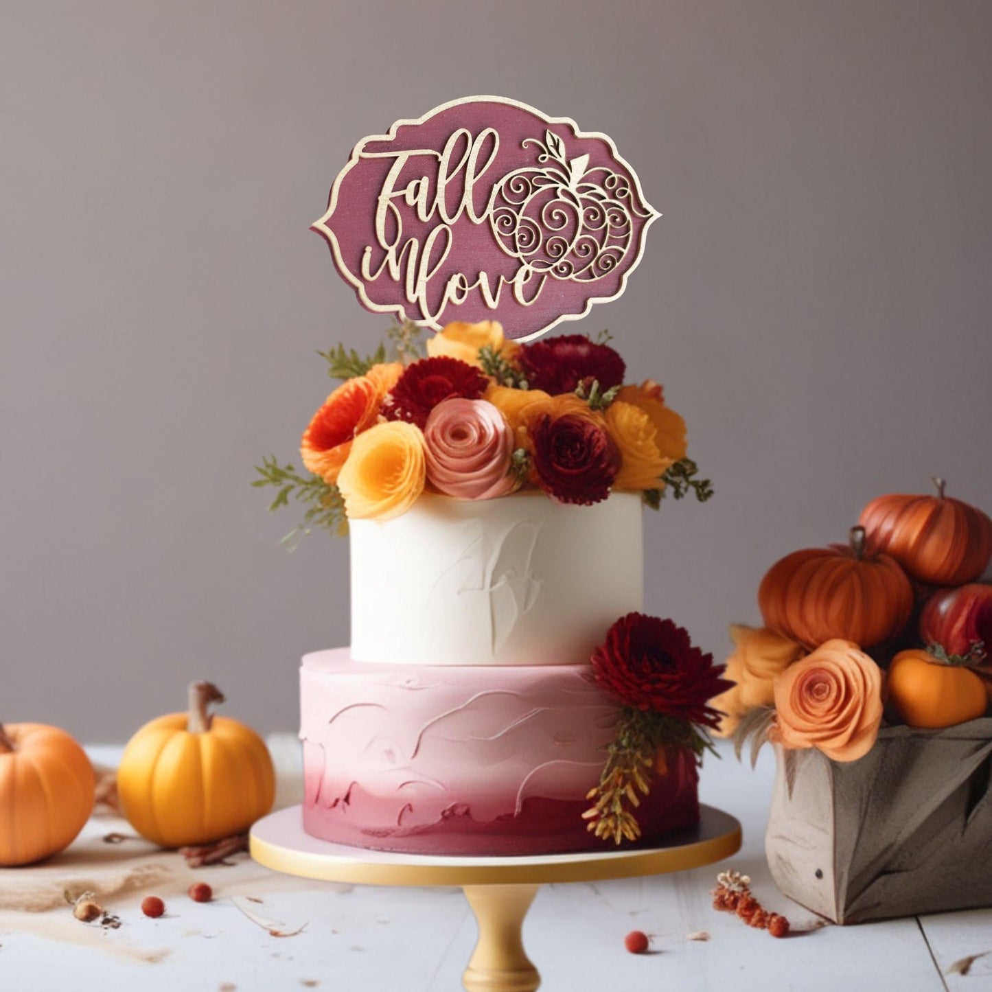 Fall In Love, Wood Cake Topper, Bridal Shower Cake Topper, Perfect for Bridal Showers, Wedding Showers, Engagement Party, and Fall Wedding