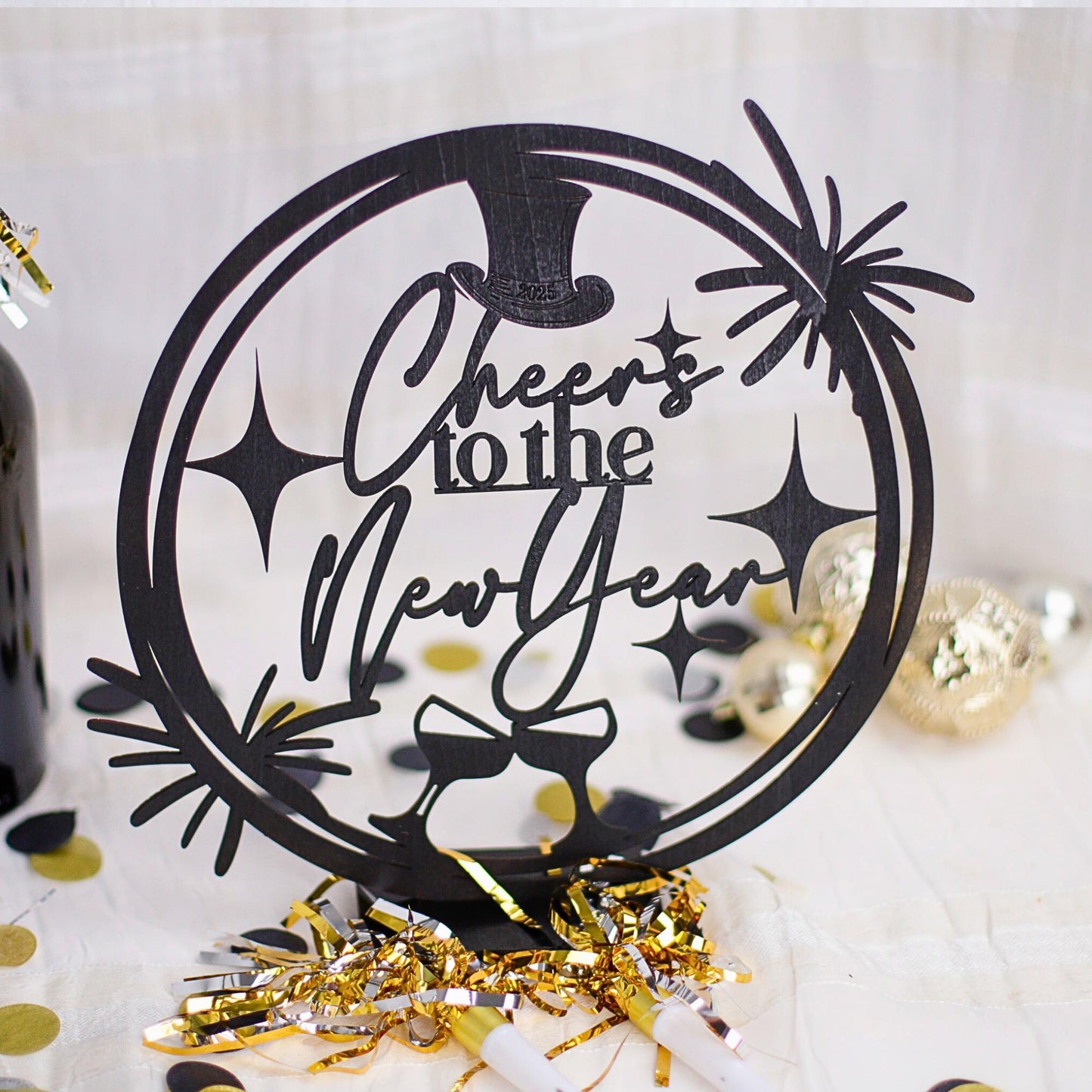 New Years, Happy New Year, 2025, Cheers To The New Year, New Year Centerpiece, Bubbly Bar, CTTNY, 2025 Party Decorations