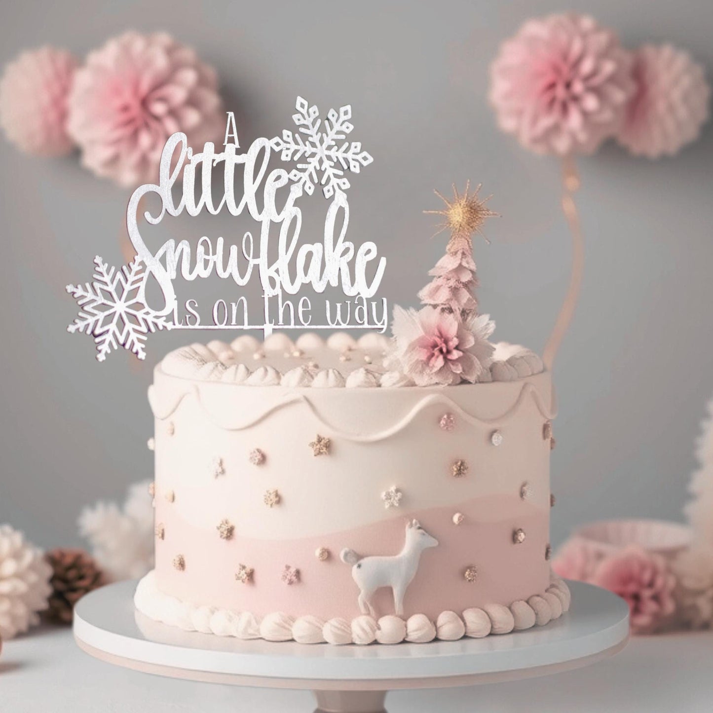 Snowflake Baby Shower Decor, Winter Baby Shower Cake Topper, A Little Snowflake Is On The Way, Winter Wonderland Baby Shower Cake Topper