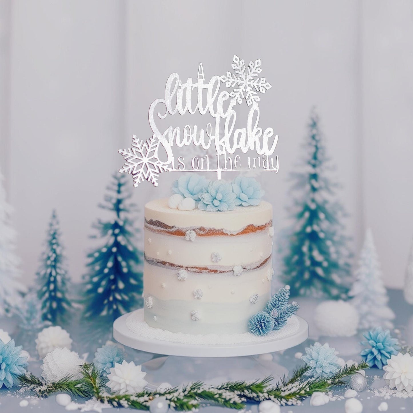 Snowflake Baby Shower Decor, Winter Baby Shower Cake Topper, A Little Snowflake Is On The Way, Winter Wonderland Baby Shower Cake Topper