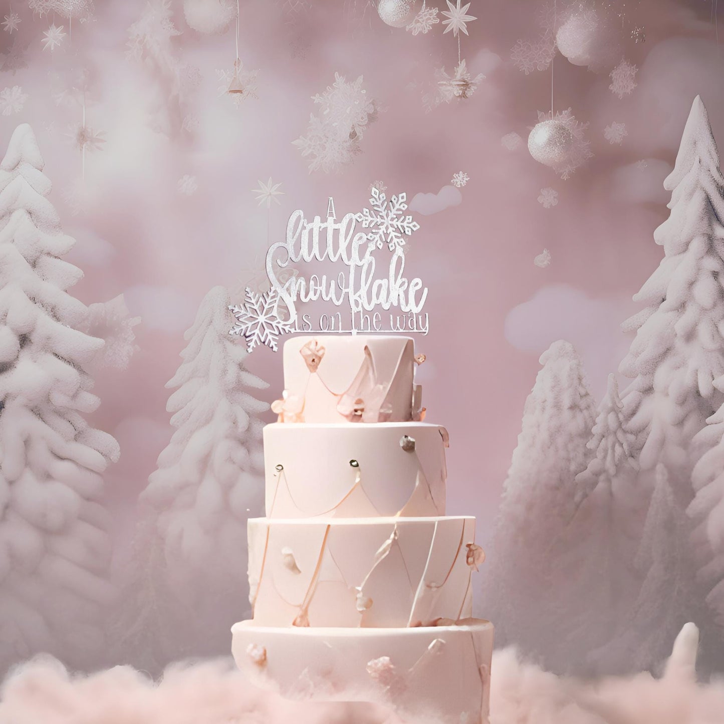 Snowflake Baby Shower Decor, Winter Baby Shower Cake Topper, A Little Snowflake Is On The Way, Winter Wonderland Baby Shower Cake Topper