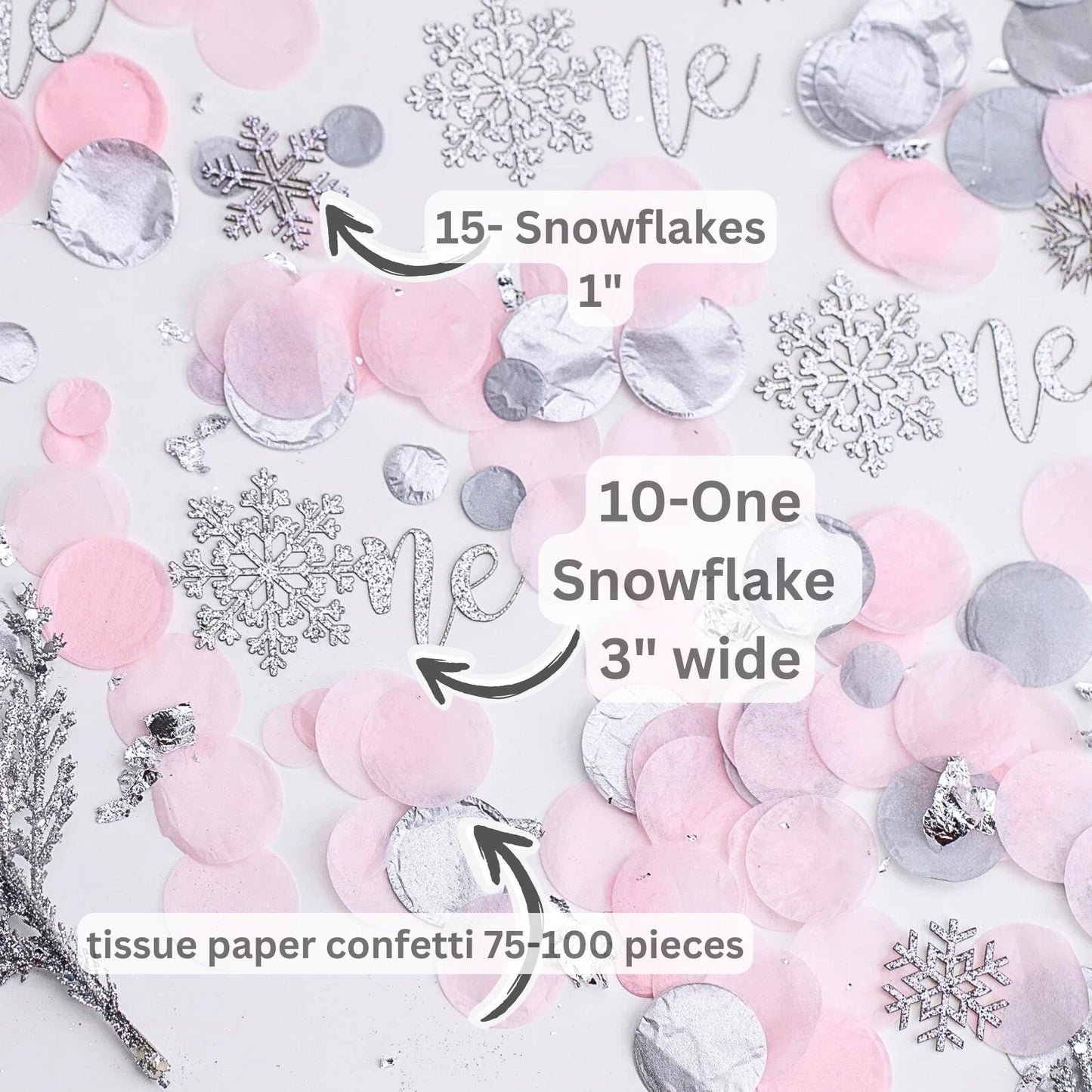 Winter Onederland Decorations Girl, 1st Birthday Girl, Snowflake Confetti, Snowflake Decoration, Pink and Silver Snowflake 1st Birthday