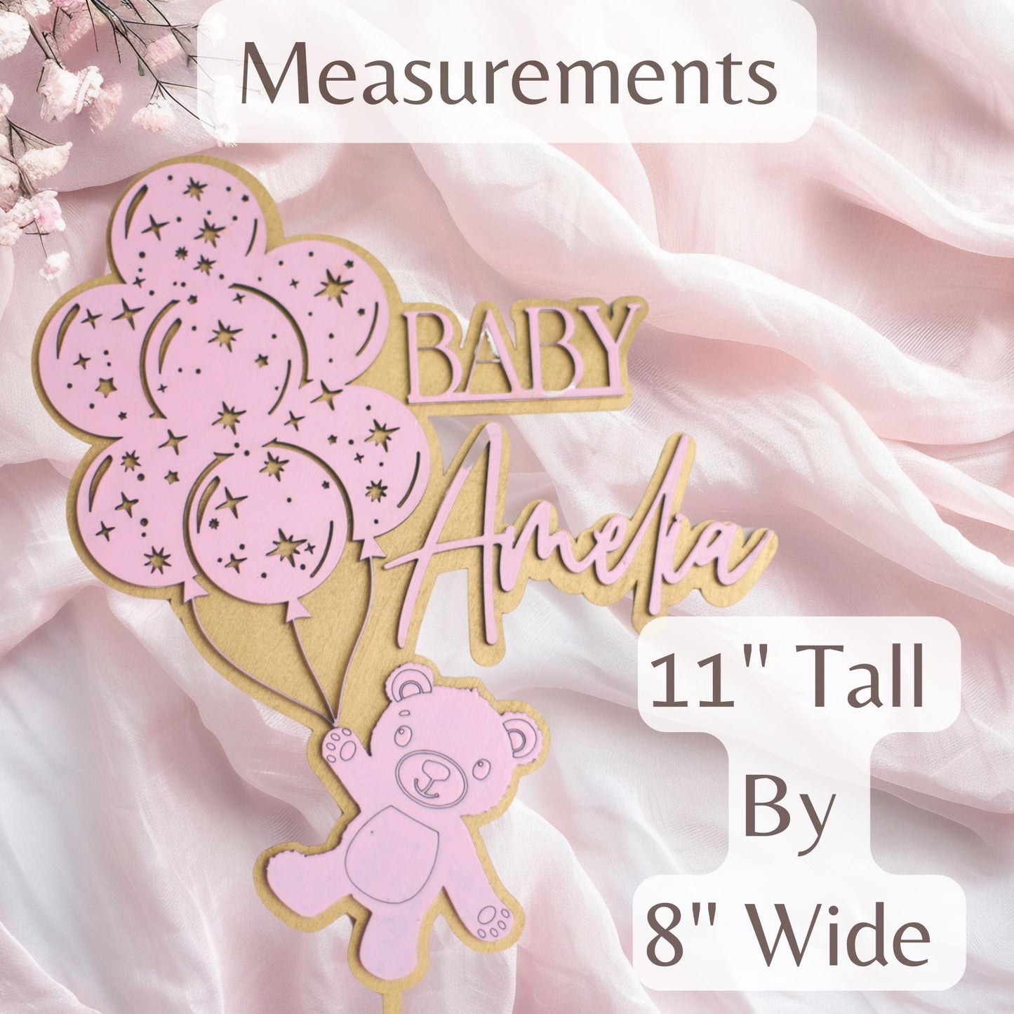 Teddy Bear Balloon Baby Shower, Baby Shower Teddy Bear Theme, Custom Cake Topper Name, Name Cake Topper Baby, Teddy Bear Boho Baby Shower