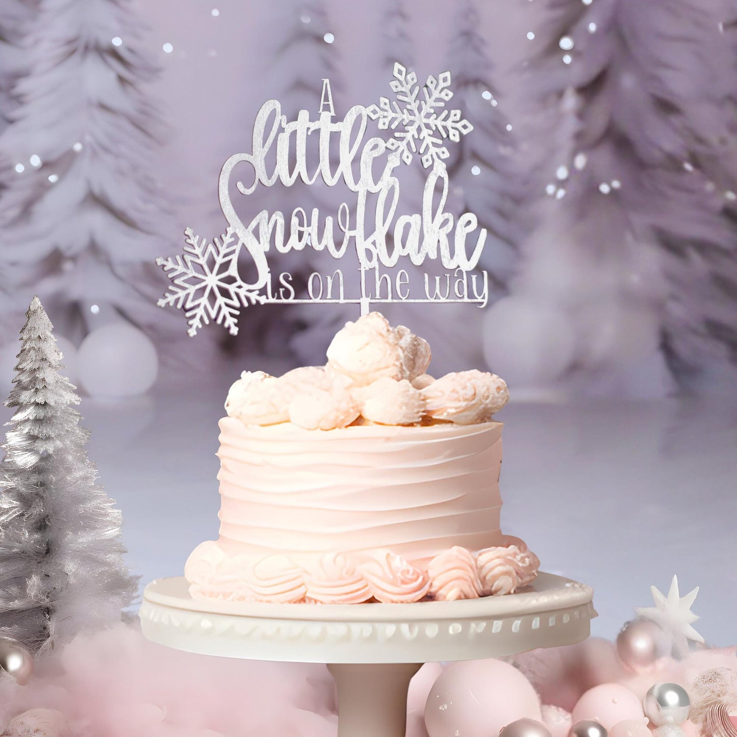 Snowflake Baby Shower Decor, Winter Baby Shower Cake Topper, A Little Snowflake Is On The Way, Winter Wonderland Baby Shower Cake Topper