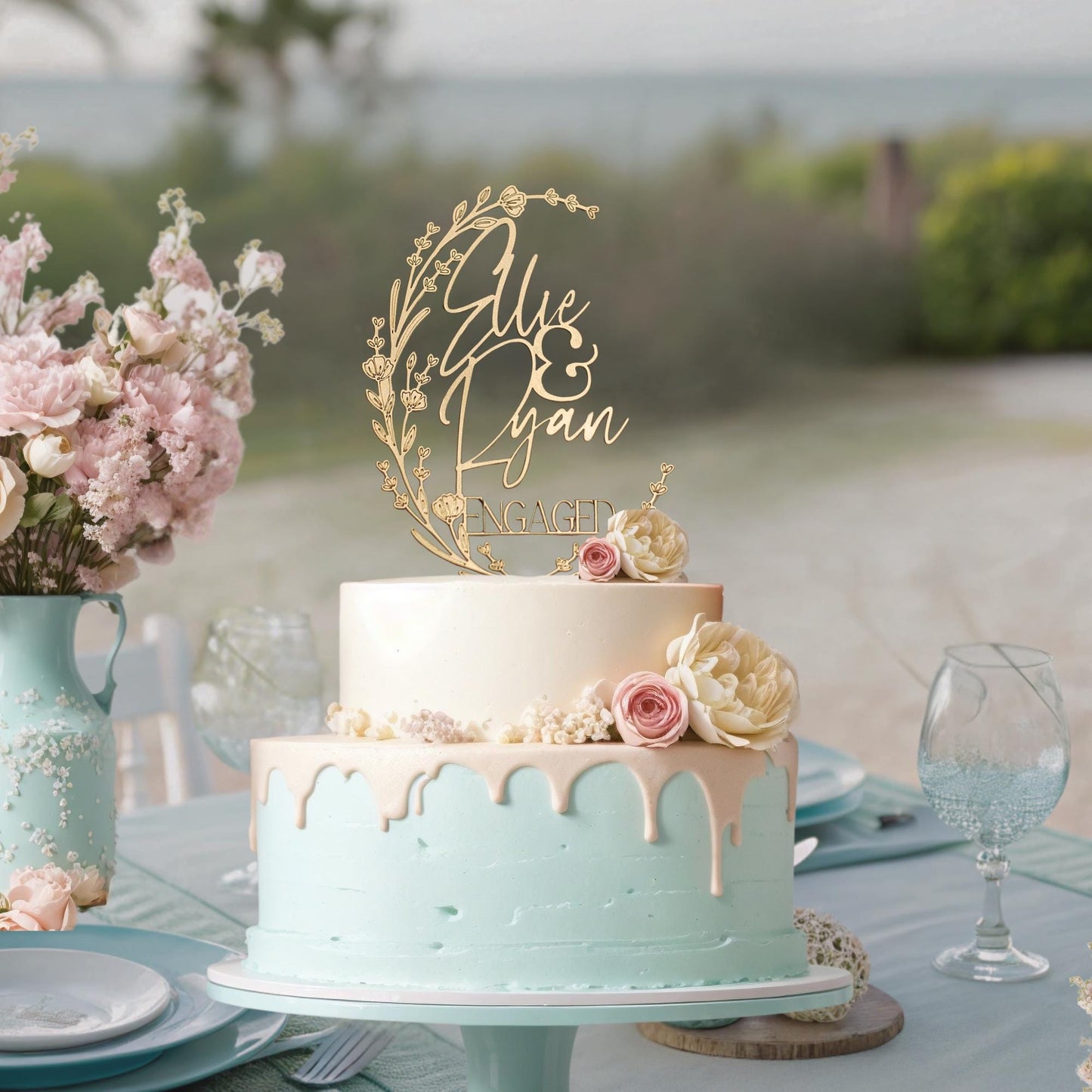Engagement Party Decor, Name Cake Topper, Custom Cake Topper, Custom Engagement, Engaged Cake Topper, Personalized Cake Topper