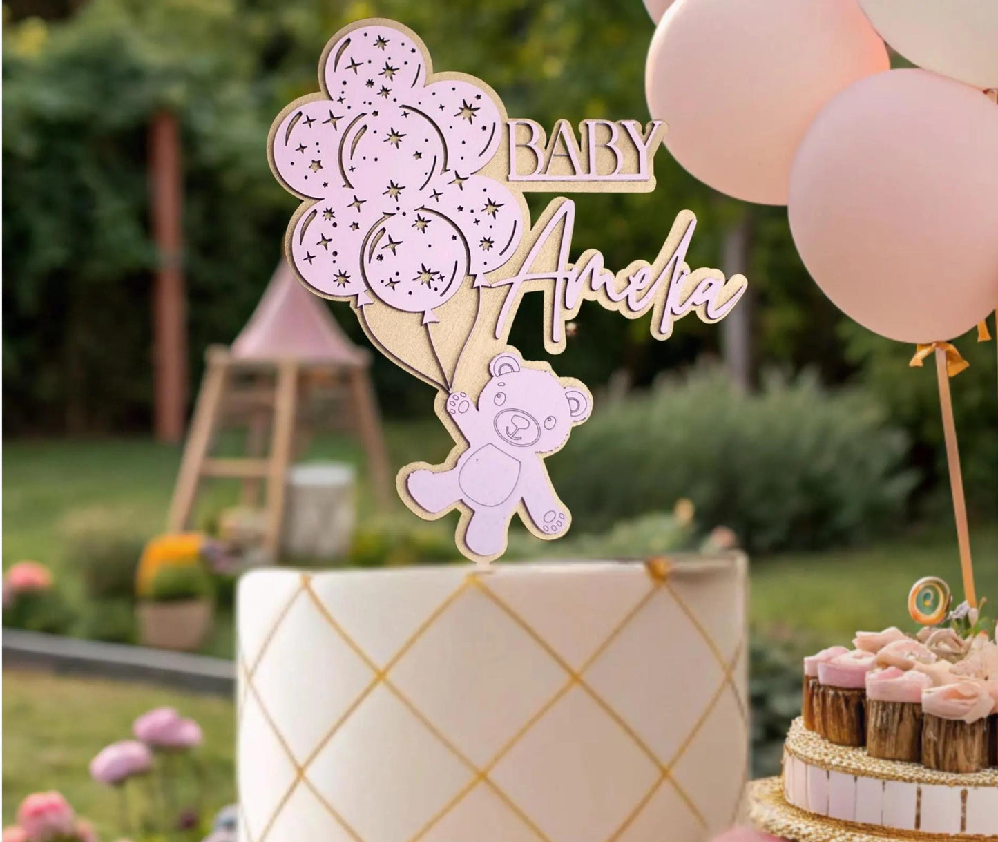Baby Shower Cake Topper, Custom Baby Shower Cake Topper, Balloon Teddy Bear Baby Shower, Baby Shower Teddy Bear Theme, Boho Teddy Bear