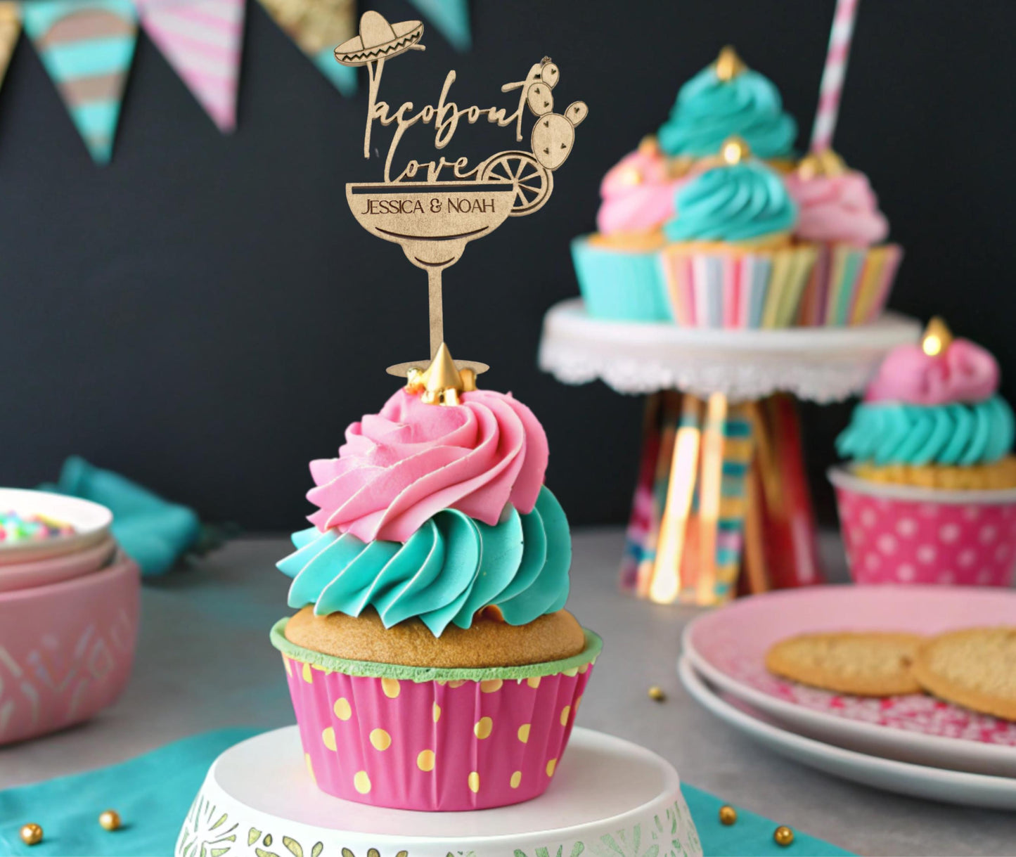 Taco Bout Love Bridal Shower Decorations, Custom Cupcake Toppers, Personalized Cupcake Toppers, Fiesta Bridal Shower, Engagement Party Decor