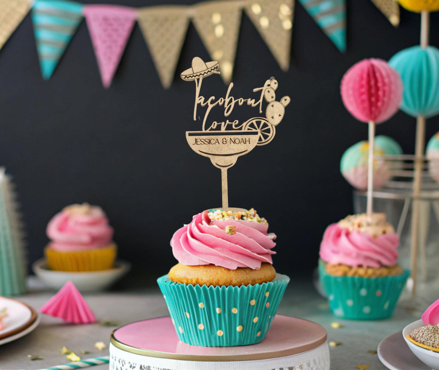 Taco Bout Love Bridal Shower Decorations, Custom Cupcake Toppers, Personalized Cupcake Toppers, Fiesta Bridal Shower, Engagement Party Decor