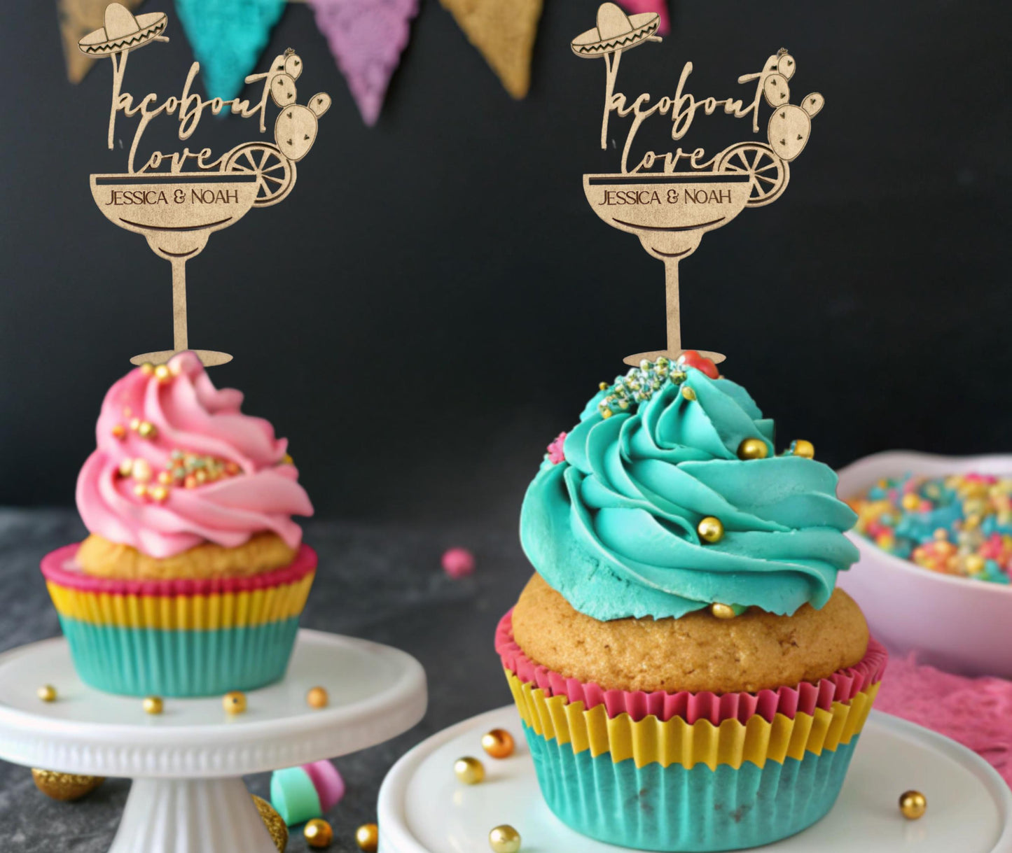 Taco Bout Love Bridal Shower Decorations, Custom Cupcake Toppers, Personalized Cupcake Toppers, Fiesta Bridal Shower, Engagement Party Decor