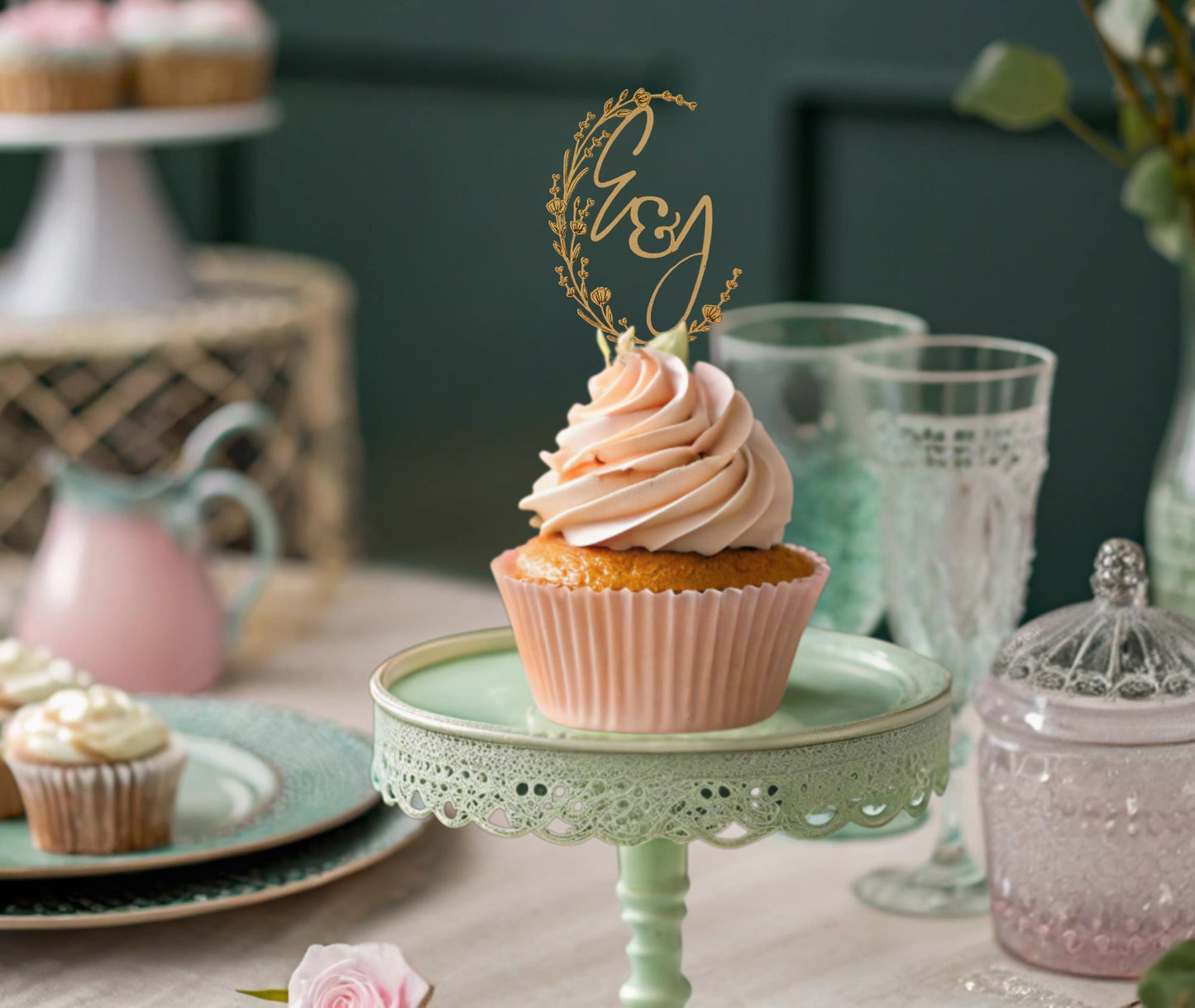 Custom Cupcake Toppers, Personalized Engagement Party Decorations, Engaged, Custom Bridal Shower Decorations, Wedding Initials Decor