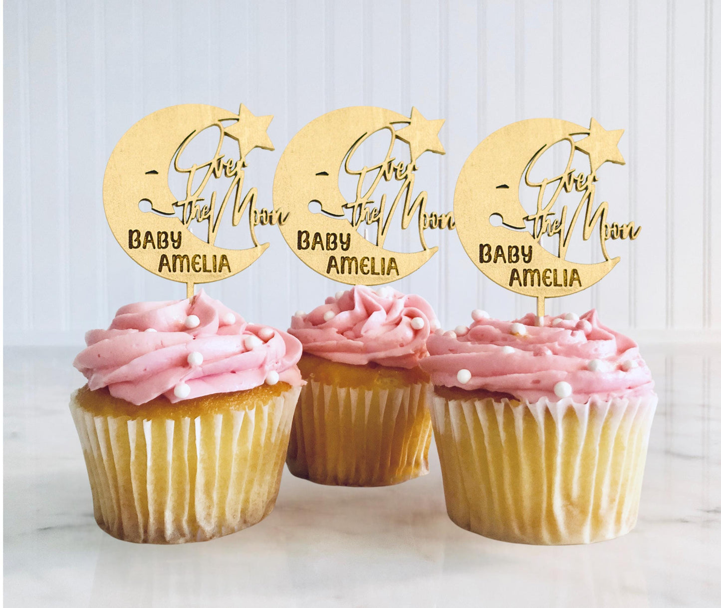 Baby Shower Moon, Custom Cupcake Toppers, Moon and Stars Baby Shower, Cupcake Baby Shower Toppers, Cupcake Personalized Toppers Set of 10
