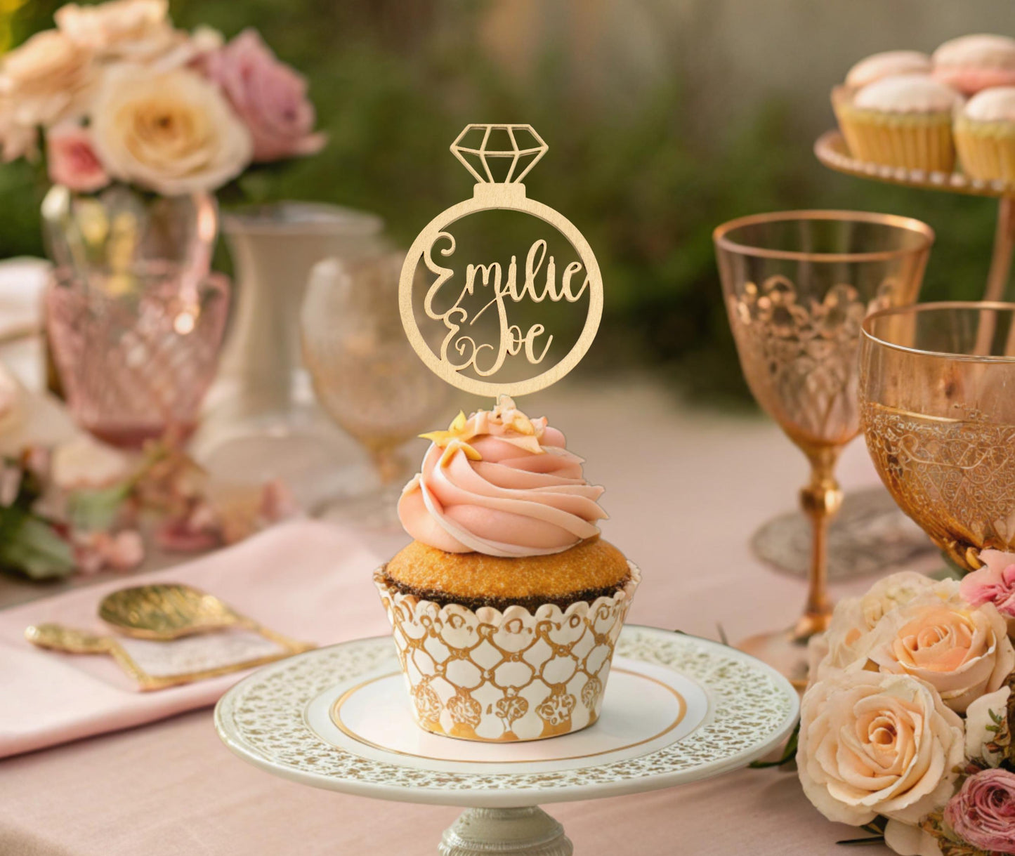 Custom Cupcake Toppers, Personalized Engagement Party Decorations, Engaged, Custom Bridal Shower Decorations, Custom Name Cupcake
