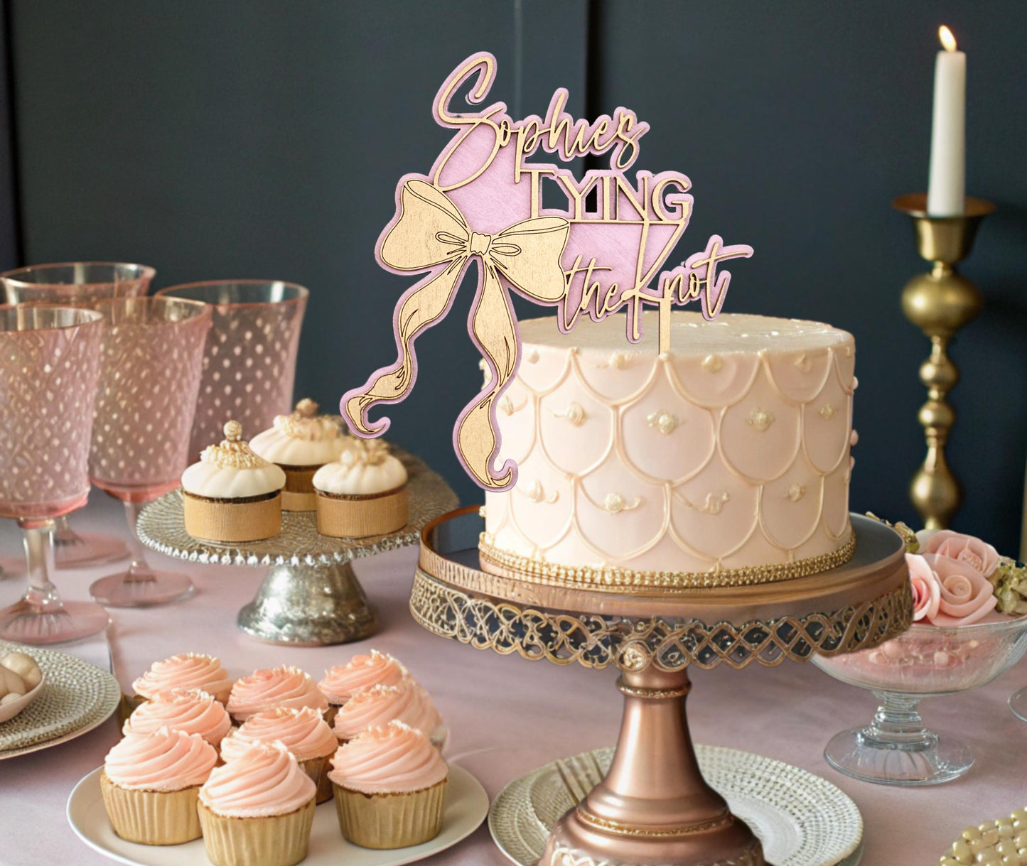 Tying The Knot, Custom Cake Topper, Bow Bridal Shower, Cake Topper Bridal Shower, Coquette Bridal, Wedding Shower Cake Topper, Personalized