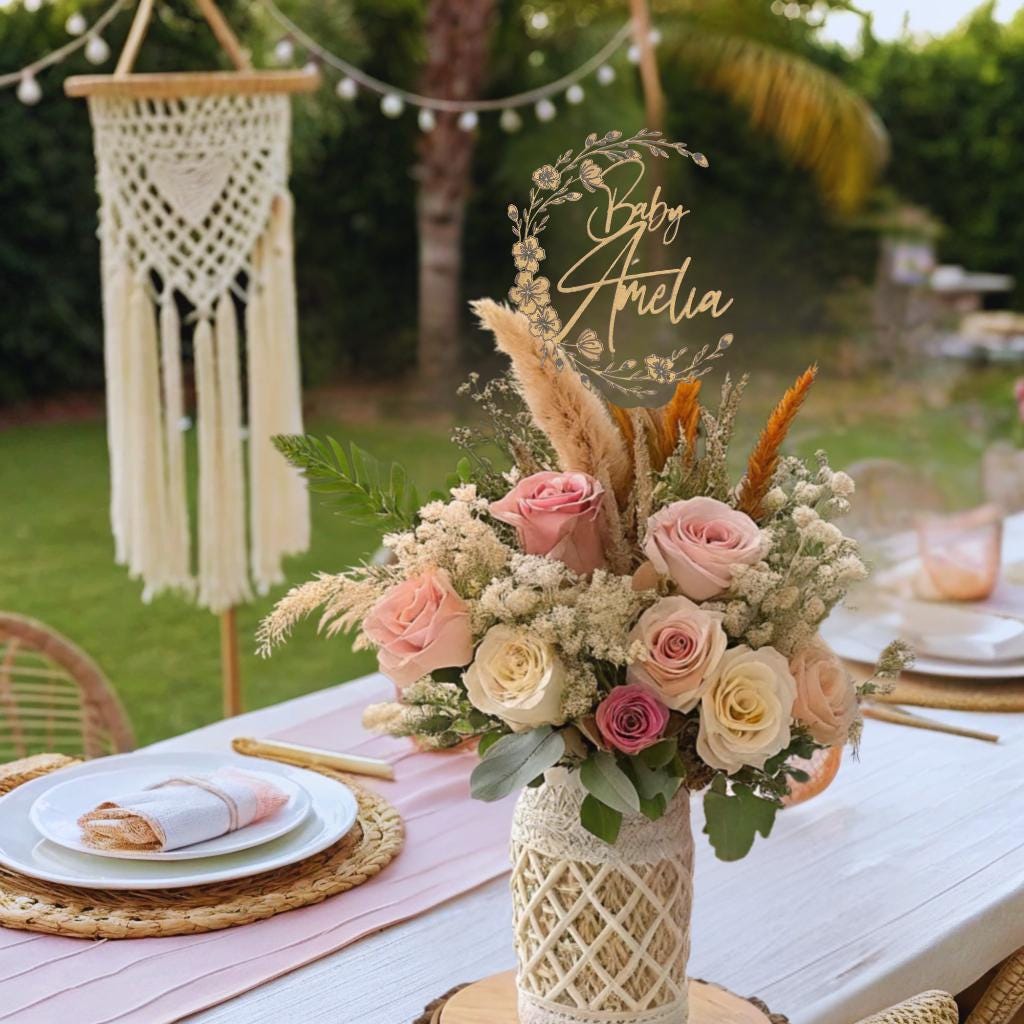 Baby Shower Floral Decorations, Baby Shower Centerpieces, Wildflower Baby Shower, Custom Baby Shower Decoration, Baby Name Decorations