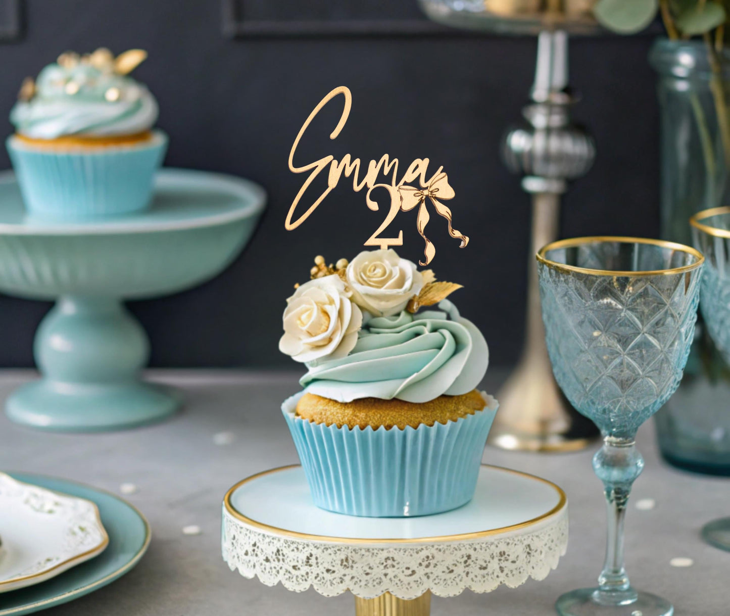Custom Birthday Cupcake Toppers, Custom Age Cake Topper, Custom Name Cupcake Topper, Bow Coquette Birthday