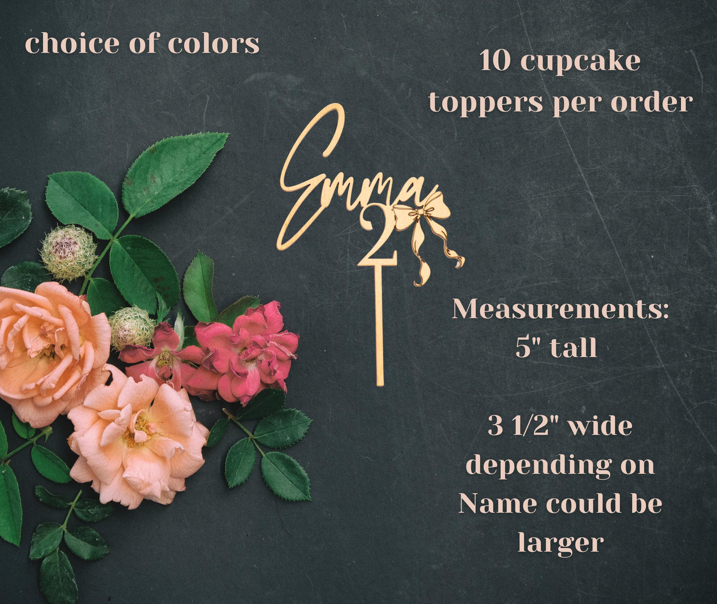 Custom Birthday Cupcake Toppers, Custom Age Cake Topper, Custom Name Cupcake Topper, Bow Coquette Birthday