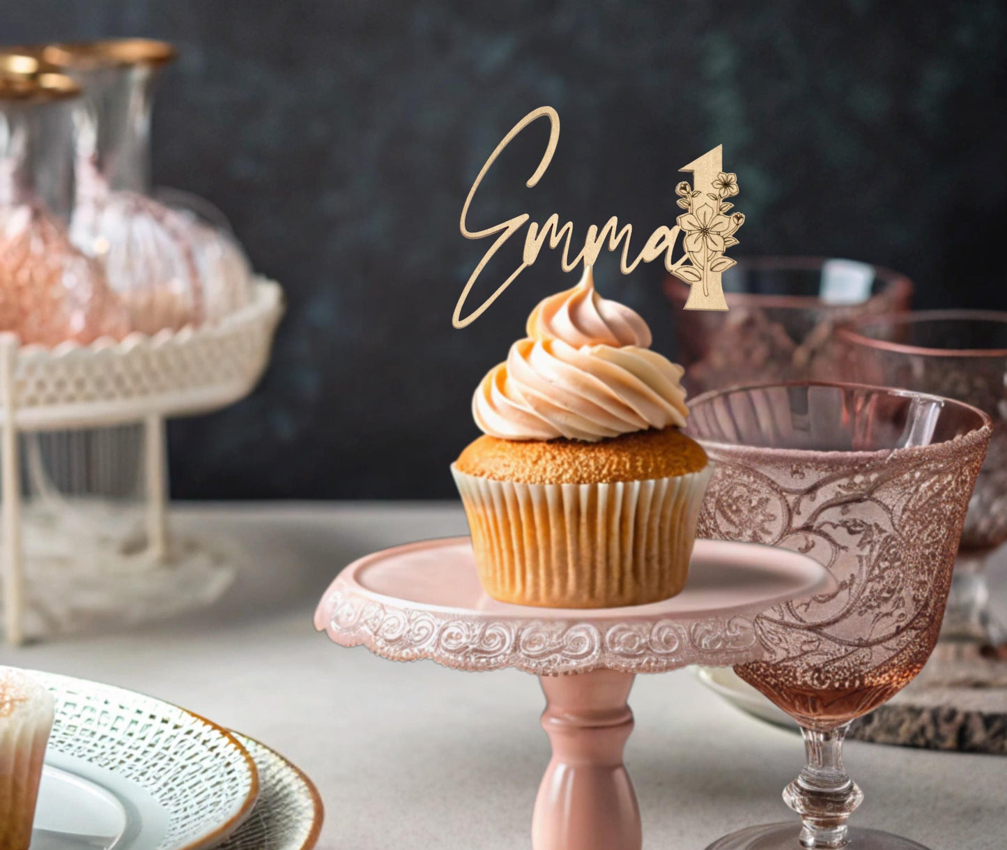 Custom Birthday Cupcake Toppers, Custom Age Cake Topper, Custom Name Cupcake Topper, Girl Floral Birthday, Wildflower Birthday, Garden Party