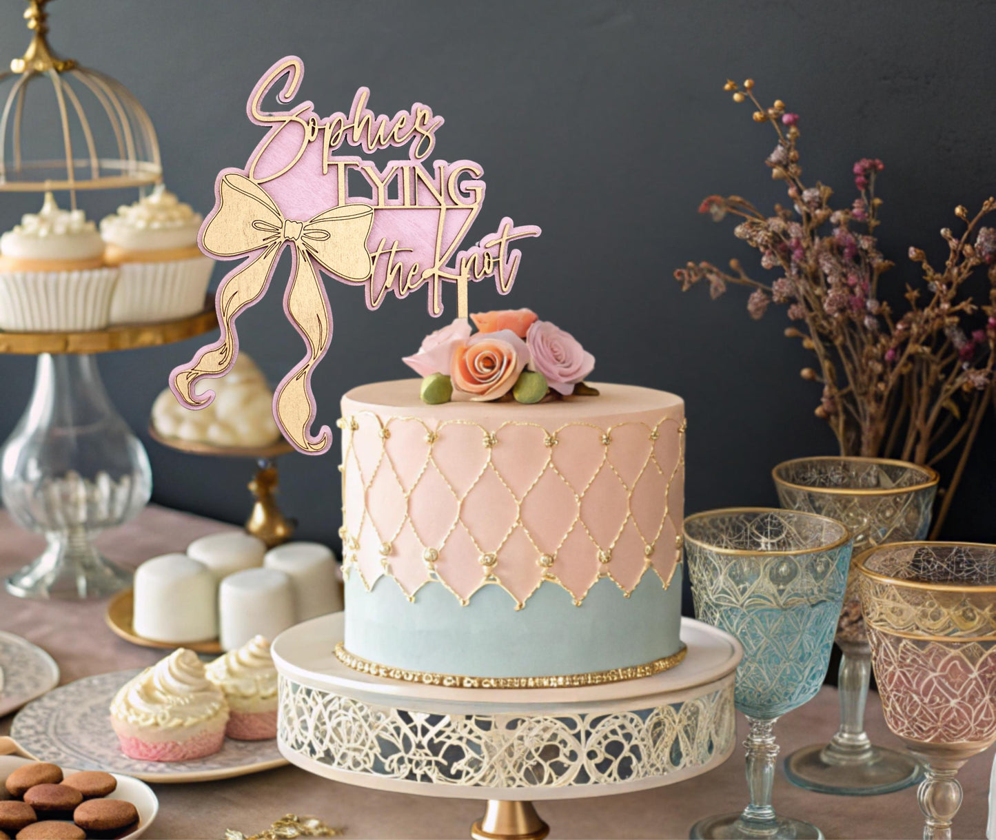 Tying The Knot, Custom Cake Topper, Bow Bridal Shower, Cake Topper Bridal Shower, Coquette Bridal, Wedding Shower Cake Topper, Personalized