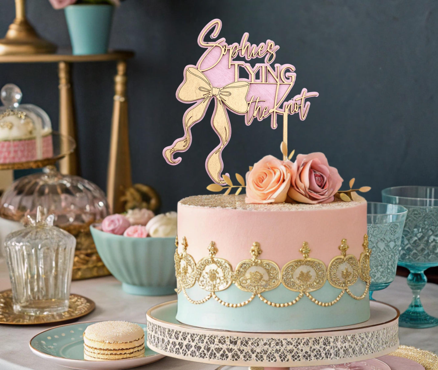 Tying The Knot, Custom Cake Topper, Bow Bridal Shower, Cake Topper Bridal Shower, Coquette Bridal, Wedding Shower Cake Topper, Personalized