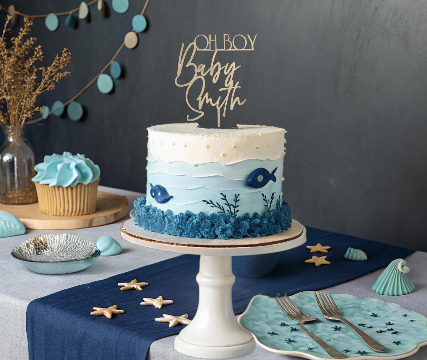 Oh Boy Babyshower, Personalized Baby Shower Cake Topper, Baby Name Cake Topper, Wood Name Cake Topper, Custom Baby Name Topper