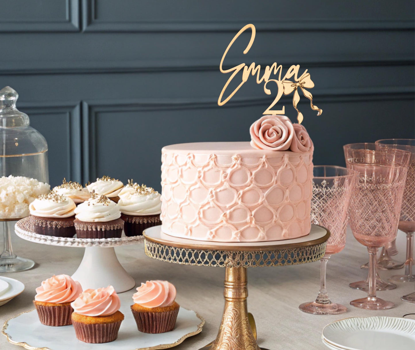 Birthday Custom Cake Topper, Custom Age Cake Topper, Custom Cake Topper Birthday Name, Bow Coquette Birthday, Customized Birthday Deocration