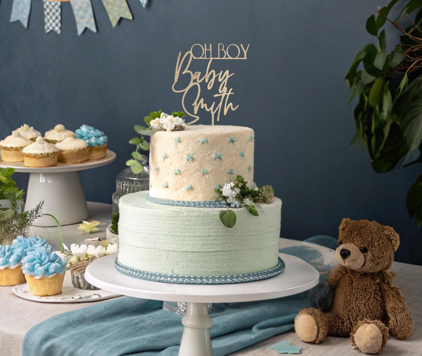 Oh Boy Babyshower, Personalized Baby Shower Cake Topper, Baby Name Cake Topper, Wood Name Cake Topper, Custom Baby Name Topper