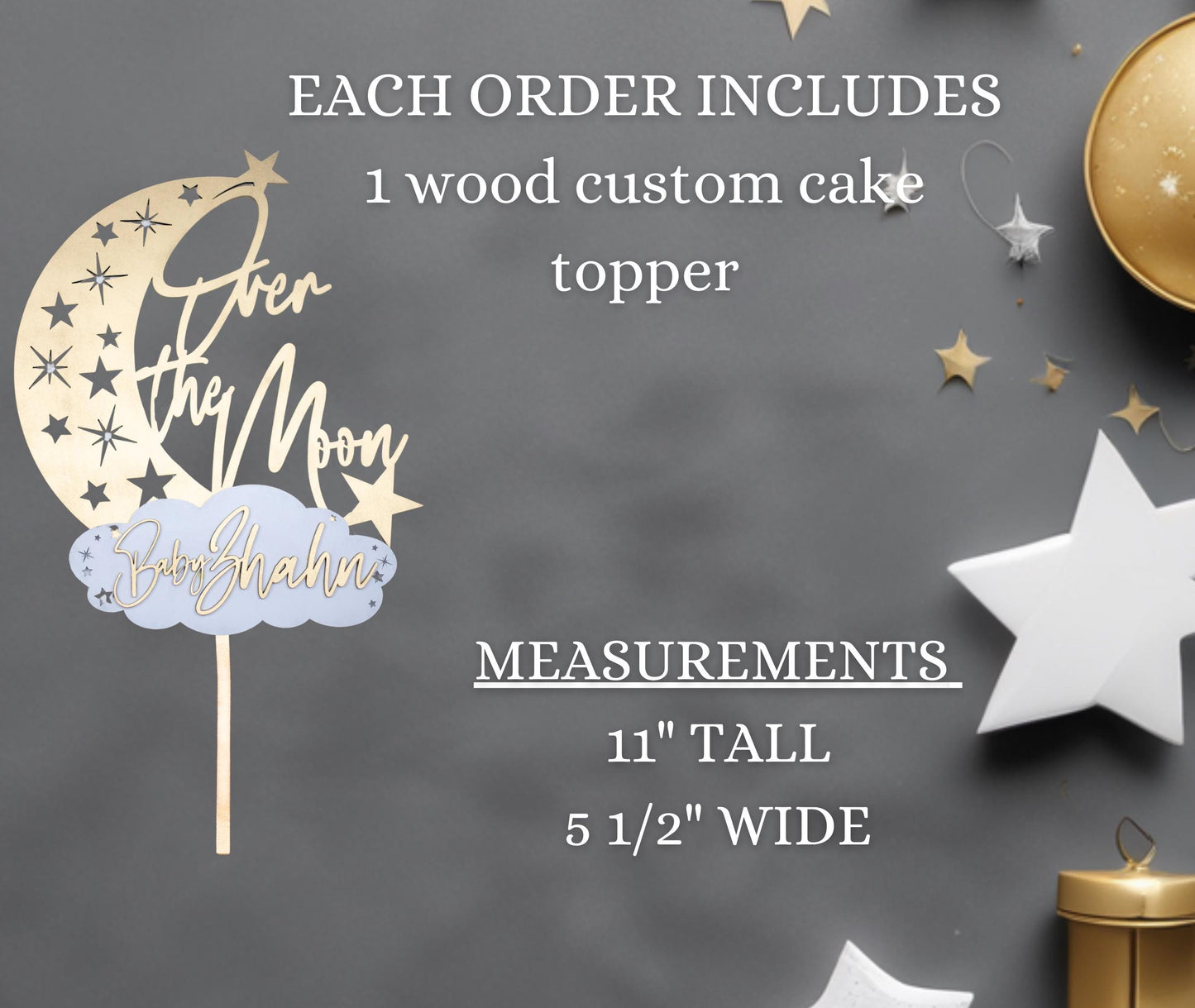 Baby Shower Cake Topper, Custom Cake Topper, Over the Moon Baby Shower, Twinkle Little Stars Baby Shower, Personalized Cake Topper