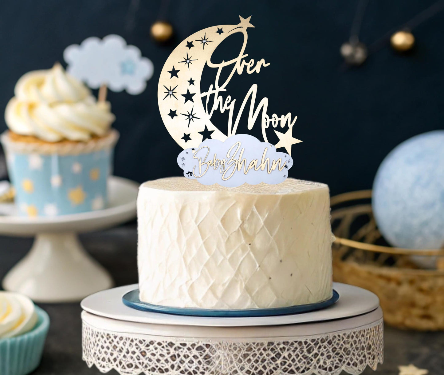Baby Shower Cake Topper, Custom Cake Topper, Over the Moon Baby Shower, Twinkle Little Stars Baby Shower, Personalized Cake Topper