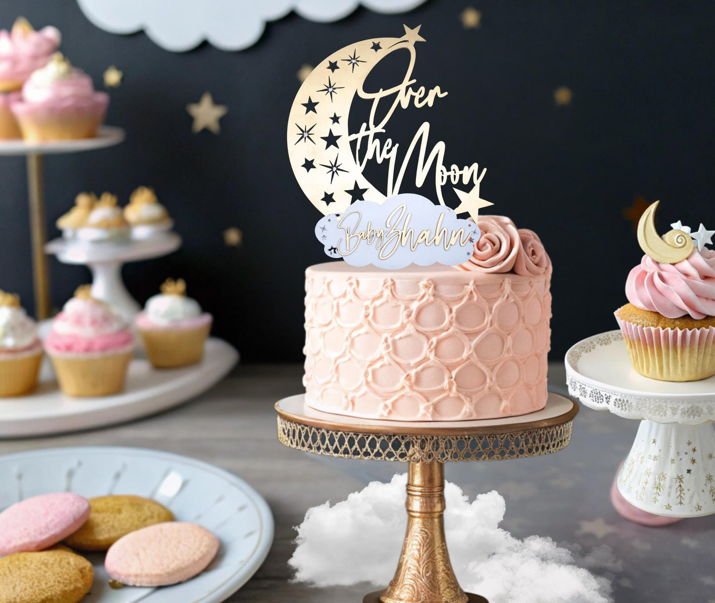 Baby Shower Cake Topper, Custom Cake Topper, Over the Moon Baby Shower, Twinkle Little Stars Baby Shower, Personalized Cake Topper