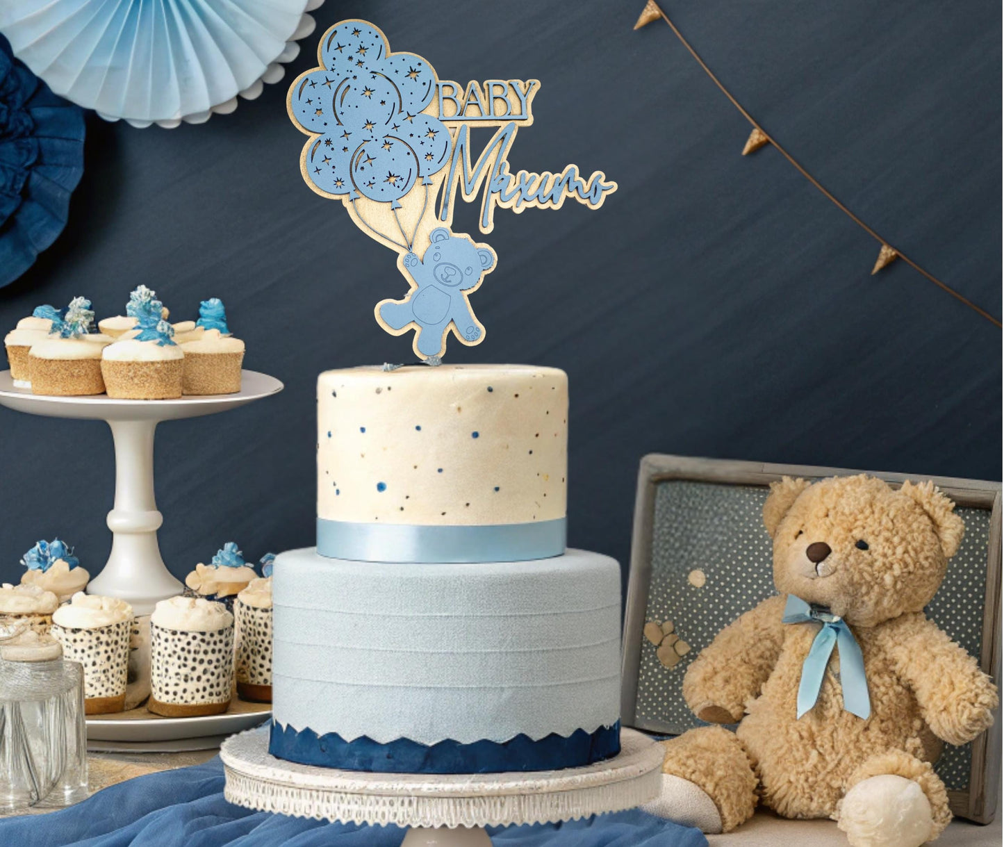 Baby Shower Cake Topper, Custom Baby Shower Cake Topper, Balloon Teddy Bear Baby Shower, Baby Shower Teddy Bear Theme, Boho Teddy Bear