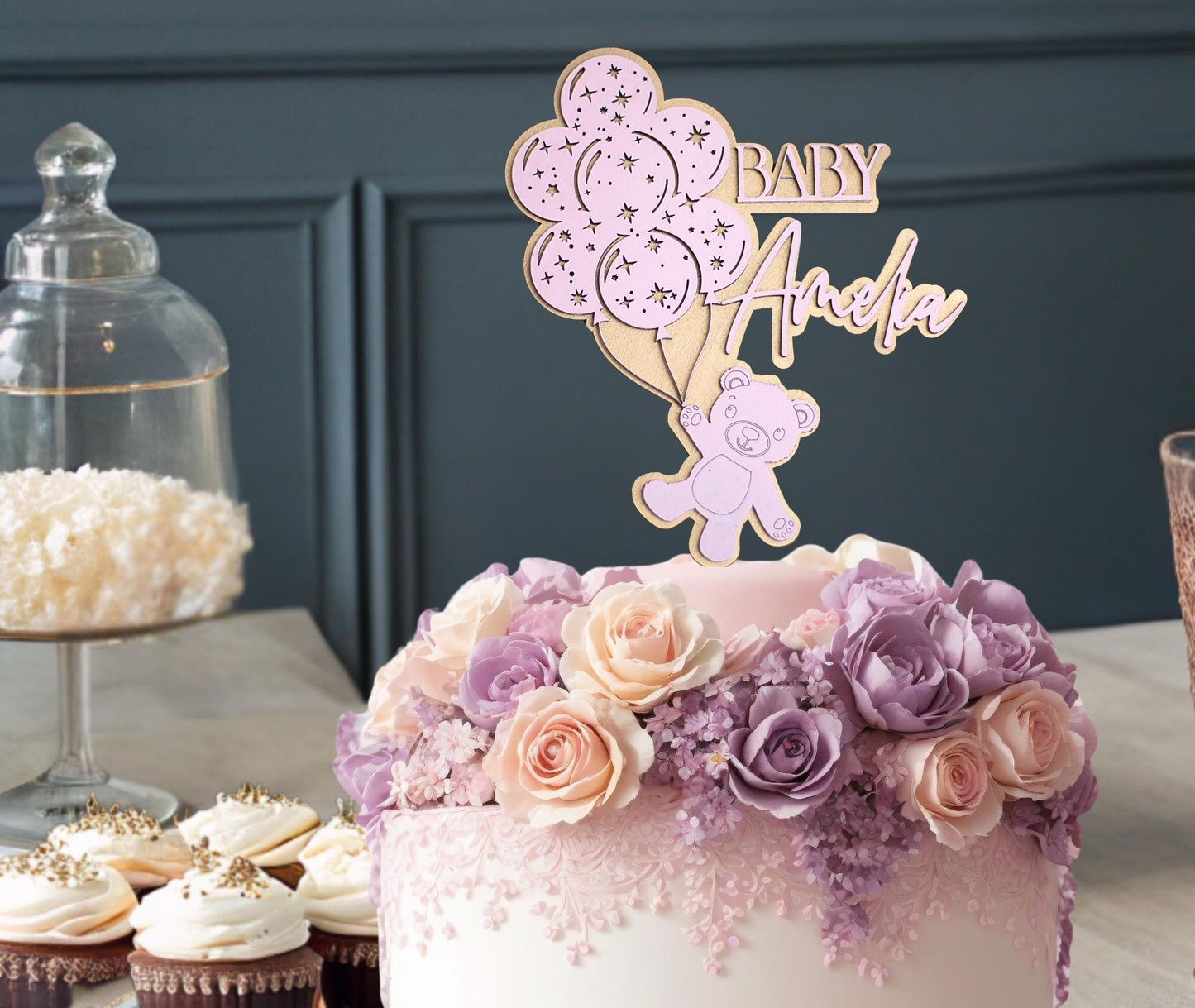 Baby Shower Cake Topper, Custom Baby Shower Cake Topper, Balloon Teddy Bear Baby Shower, Baby Shower Teddy Bear Theme, Boho Teddy Bear