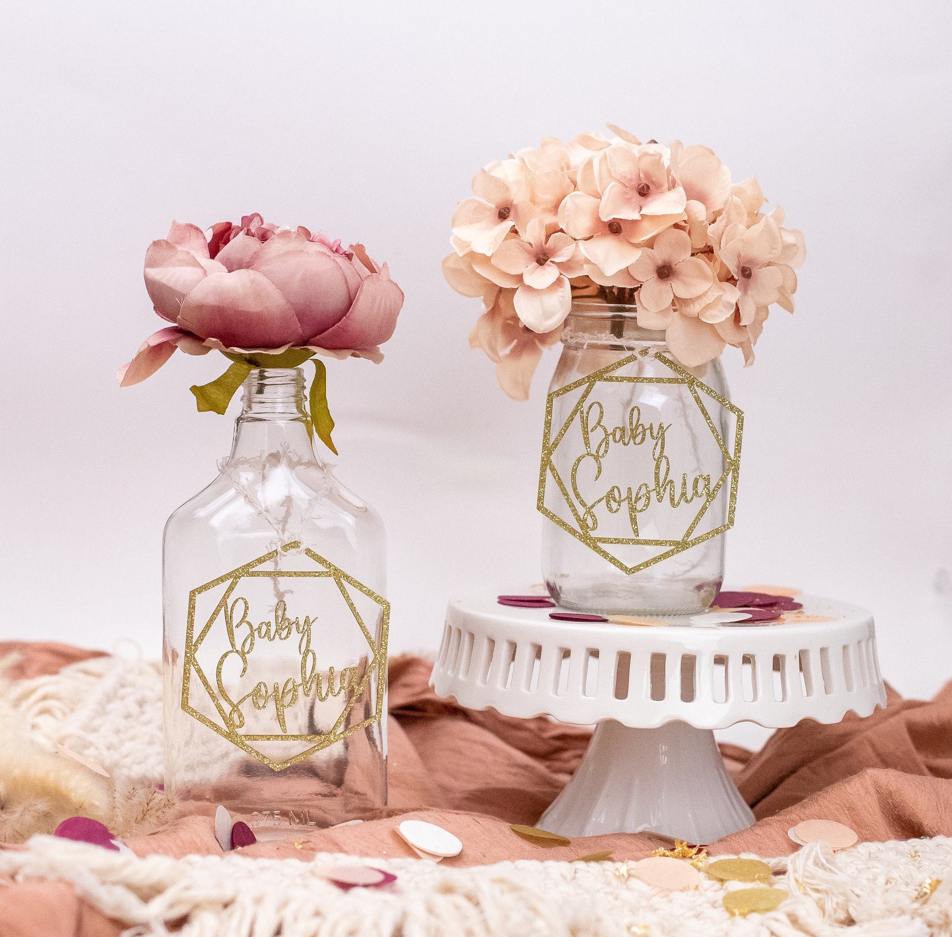 Baby Shower Centerpiece, Custom Name, Mason Jar Tags, Personalized