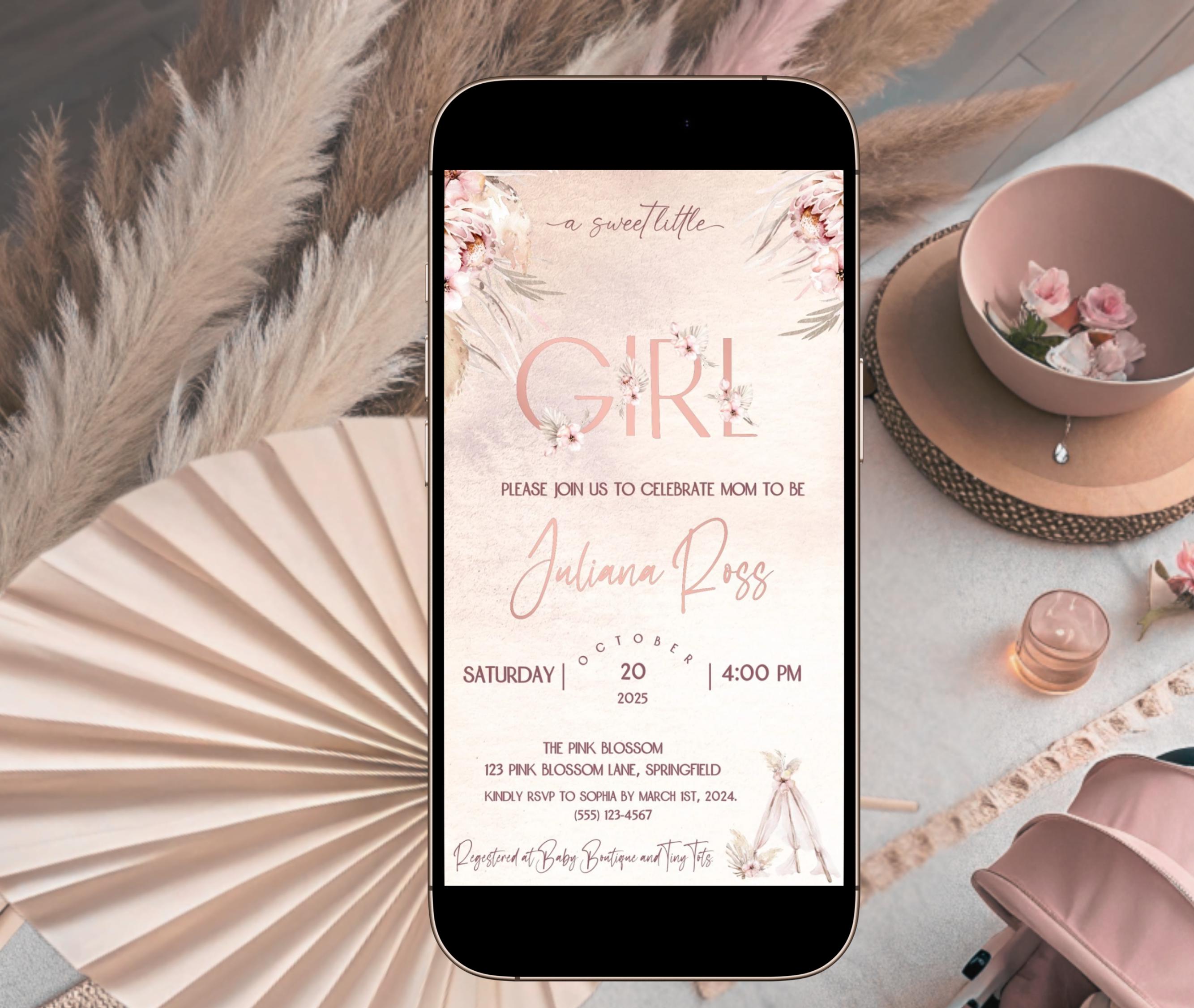 Text Message Invitation, Boho Editable Baby Shower Invitation, Digitab ...