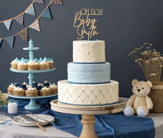 Oh Boy Babyshower, Personalized Baby Shower Cake Topper, Baby Name Cake Topper, Wood Name Cake Topper, Custom Baby Name Topper