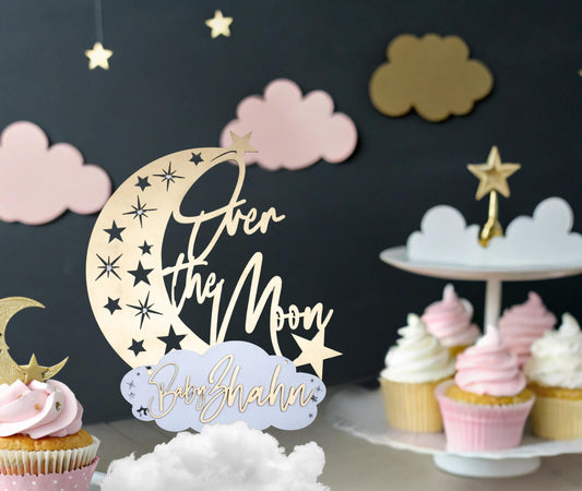 Over The Moon Baby Shower, Custom Baby Shower Decoration, Baby Shower Centerpieces, Moon Baby Shower, Baby Shower Custom Centerpiece