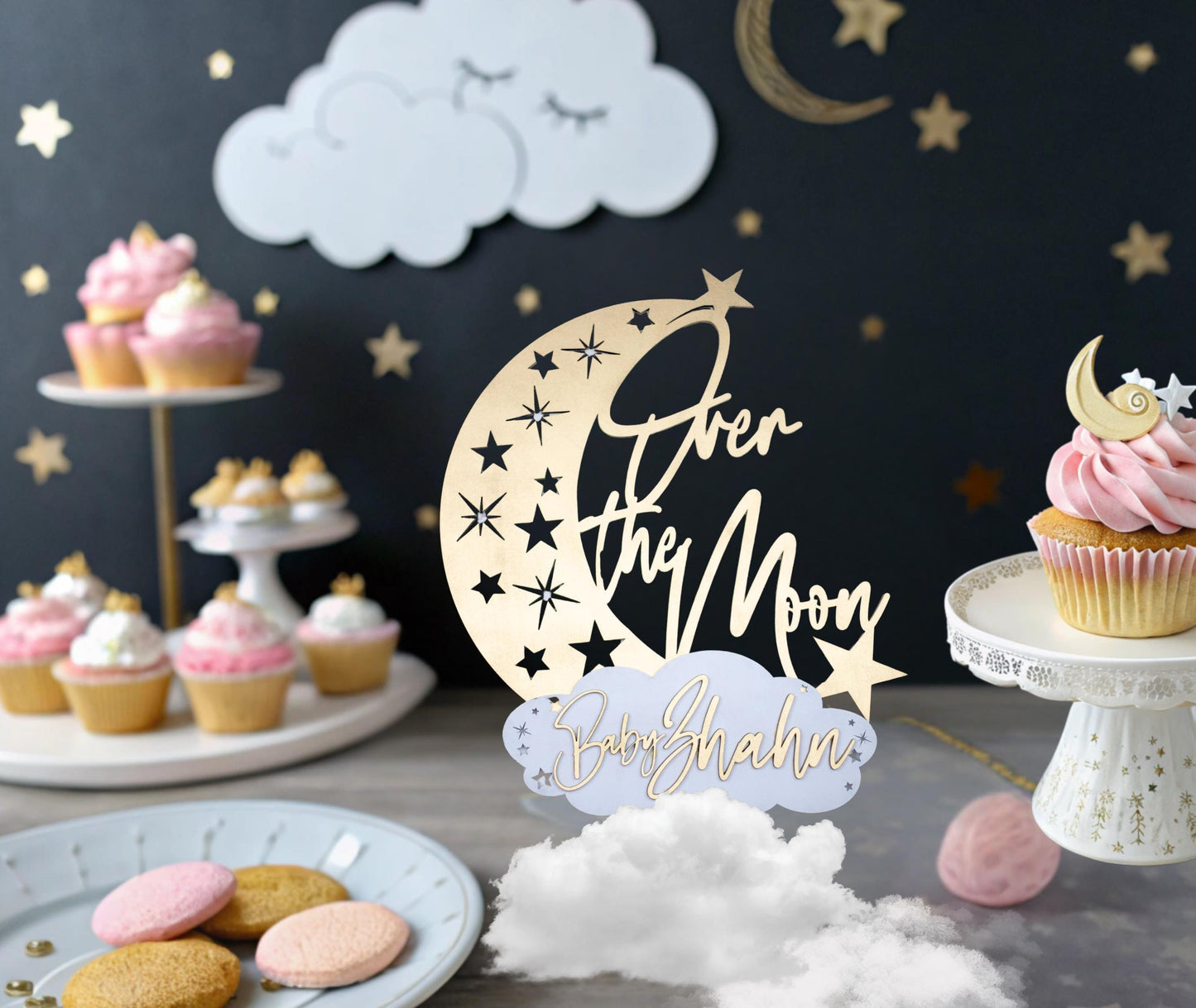 Over The Moon Baby Shower, Custom Baby Shower Decoration, Baby Shower Centerpieces, Moon Baby Shower, Baby Shower Custom Centerpiece