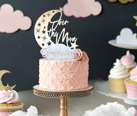 Baby Shower Cake Topper, Custom Cake Topper, Over the Moon Baby Shower, Twinkle Little Stars Baby Shower, Personalized Cake Topper