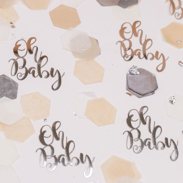 Baby Shower Decorations Gender Neutral, Silver Oh Baby Confetti