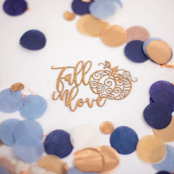 Fall In Love Bridal Shower, Dusty Blue, Pumpkin Confetti